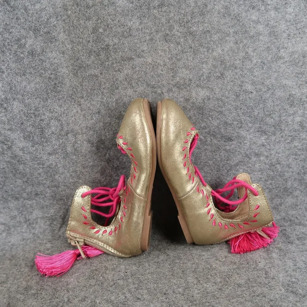Oshkosh B'Gosh Shoes Toddler Baby 7 Ballet Flats Zip Tie Tassel Metallic Pink